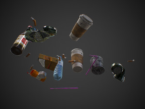 urban garbage small pack and trash set low-poly Model 3D