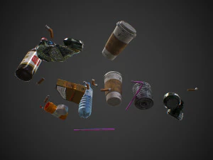 urban garbage small pack and trash set low-poly 3D Model