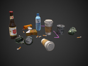 urban garbage small pack and trash set low-poly Model 3D