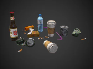 urban garbage small pack and trash set low-poly 3D Model