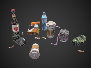 urban garbage small pack and trash set low-poly Model 3D