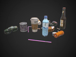 urban garbage small pack and trash set low-poly 3D Model