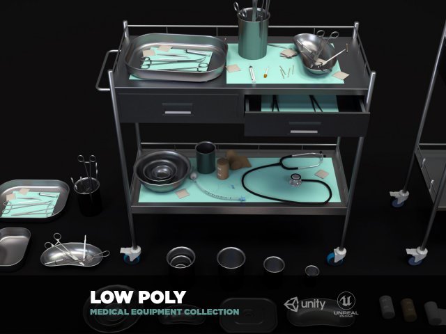 medical equipment collection - supply cart low-poly 3D Model .c4d .max .obj .3ds .fbx .stl .blend 
