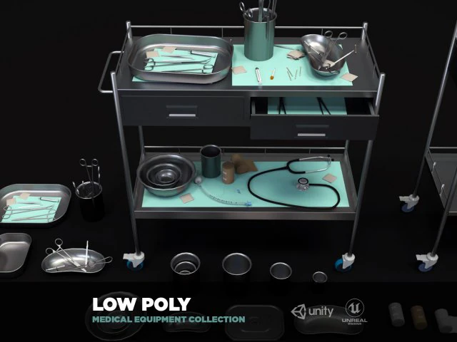 医療機器のコレクション - 供給カートの低ポリ 3Dモデル .c4d .max .obj .3ds .fbx .stl .blend 