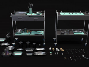 medical equipment collection - supply cart low-poly 3D Model