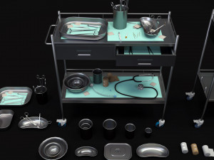 medical equipment collection - supply cart low-poly 3D Model