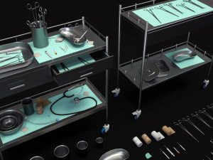 medical equipment collection - supply cart low-poly 3D Model