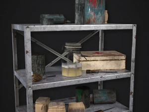 metal shelf collection with garbage - modular game ready props low-poly 3D Model