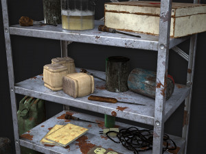 metal shelf collection with garbage - modular game ready props low-poly Modèle 3D