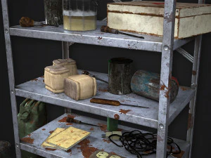metal shelf collection with garbage - modular game ready props low-poly 3D Model