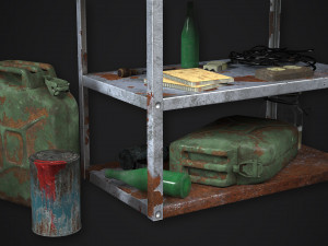 metal shelf collection with garbage - modular game ready props low-poly Modèle 3D