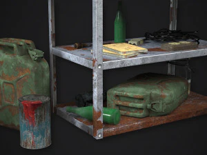 metal shelf collection with garbage - modular game ready props low-poly 3D Model