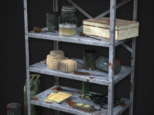 metal shelf collection with garbage - modular game ready props low-poly Modèle 3D