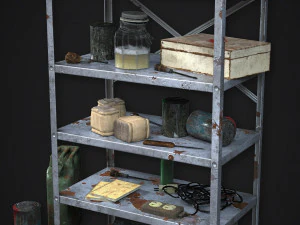 metal shelf collection with garbage - modular game ready props low-poly 3D Model