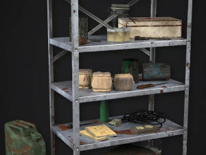metal shelf collection with garbage - modular game ready props low-poly 3D Model