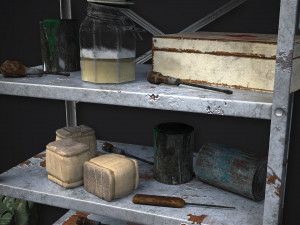 metal shelf collection with garbage - modular game ready props low-poly Modèle 3D