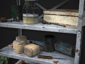 metal shelf collection with garbage - modular game ready props low-poly 3D Model