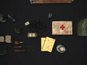 metal shelf collection with garbage - modular game ready props low-poly 3D Model