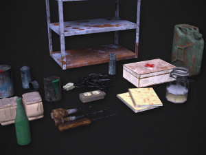 metal shelf collection with garbage - modular game ready props low-poly Modèle 3D