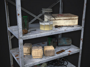 metal shelf collection with garbage - modular game ready props low-poly Modèle 3D