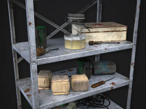 metal shelf collection with garbage - modular game ready props low-poly 3D Model