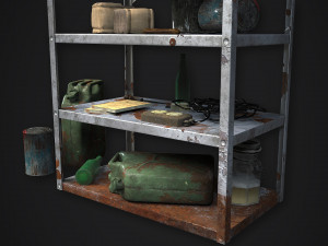 metal shelf collection with garbage - modular game ready props low-poly Modèle 3D