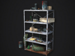 metal shelf collection with garbage - modular game ready props low-poly Modèle 3D