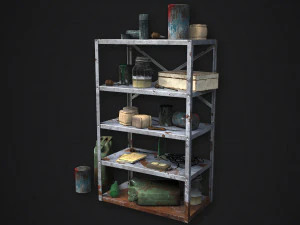 metal shelf collection with garbage - modular game ready props low-poly 3D Model