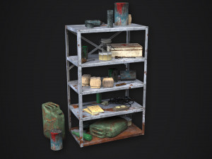 metal shelf collection with garbage - modular game ready props low-poly Modèle 3D
