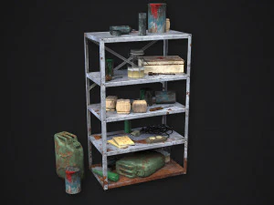 metal shelf collection with garbage - modular game ready props low-poly 3D Model