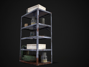 metal shelf collection with garbage - modular game ready props low-poly Modèle 3D