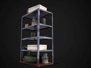 metal shelf collection with garbage - modular game ready props low-poly 3D Model