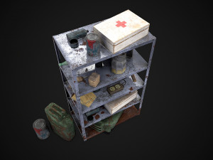 metal shelf collection with garbage - modular game ready props low-poly Modèle 3D