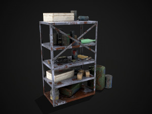 metal shelf collection with garbage - modular game ready props low-poly Modèle 3D