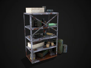 metal shelf collection with garbage - modular game ready props low-poly 3D Model