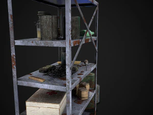 metal shelf collection with garbage - modular game ready props low-poly 3D Model