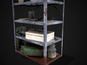 metal shelf collection with garbage - modular game ready props low-poly Modèle 3D