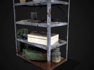 metal shelf collection with garbage - modular game ready props low-poly 3D Model