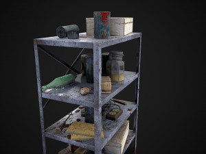 metal shelf collection with garbage - modular game ready props low-poly Modèle 3D
