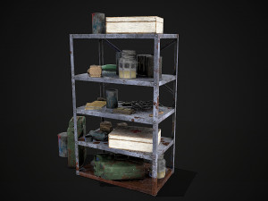 metal shelf collection with garbage - modular game ready props low-poly Modèle 3D