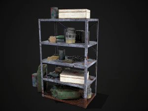 metal shelf collection with garbage - modular game ready props low-poly 3D Model