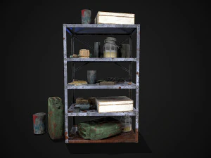 metal shelf collection with garbage - modular game ready props low-poly 3D Model