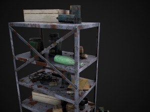 metal shelf collection with garbage - modular game ready props low-poly Modèle 3D