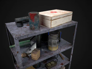 metal shelf collection with garbage - modular game ready props low-poly 3D Model