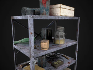 metal shelf collection with garbage - modular game ready props low-poly 3D Model