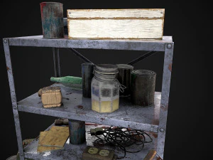 metal shelf collection with garbage - modular game ready props low-poly 3D Model