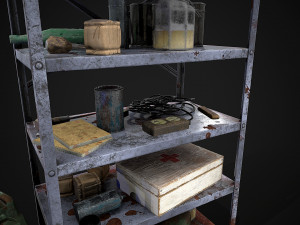metal shelf collection with garbage - modular game ready props low-poly Modèle 3D