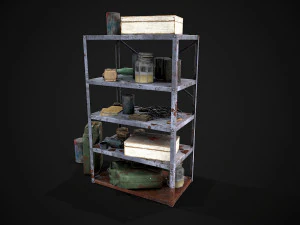 metal shelf collection with garbage - modular game ready props low-poly 3D Model