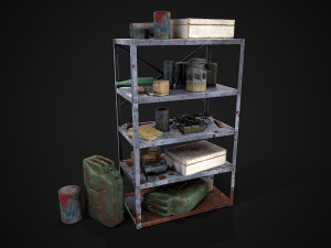 metal shelf collection with garbage - modular game ready props low-poly Modèle 3D