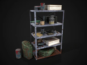 metal shelf collection with garbage - modular game ready props low-poly 3D Model
